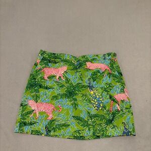 Polo Golf Ralph Lauren Pink Leopard Peacock Tropical Jungle Skort Green Size 6